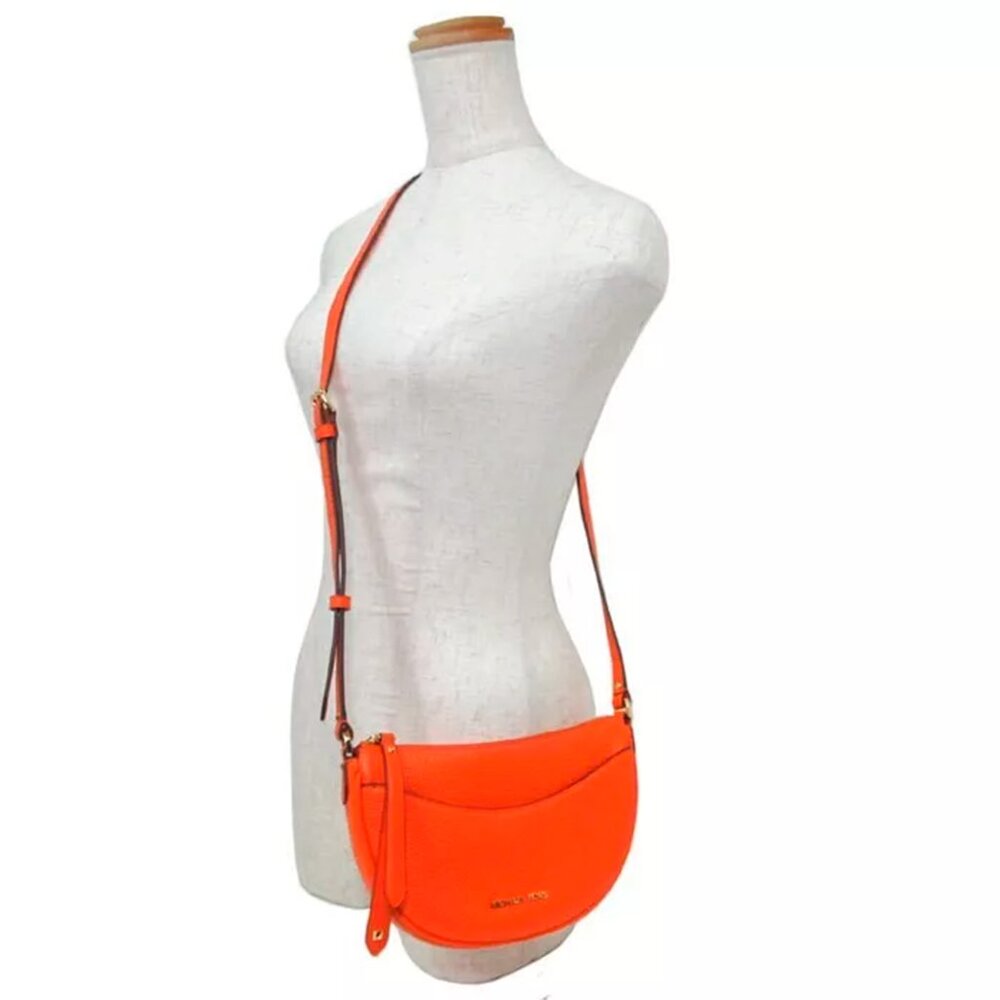 S Michael Kors Dover Half Moon Crossbody Orange Leather Bag 35R3G4DC5L Purse NWT - Picture 11 of 14